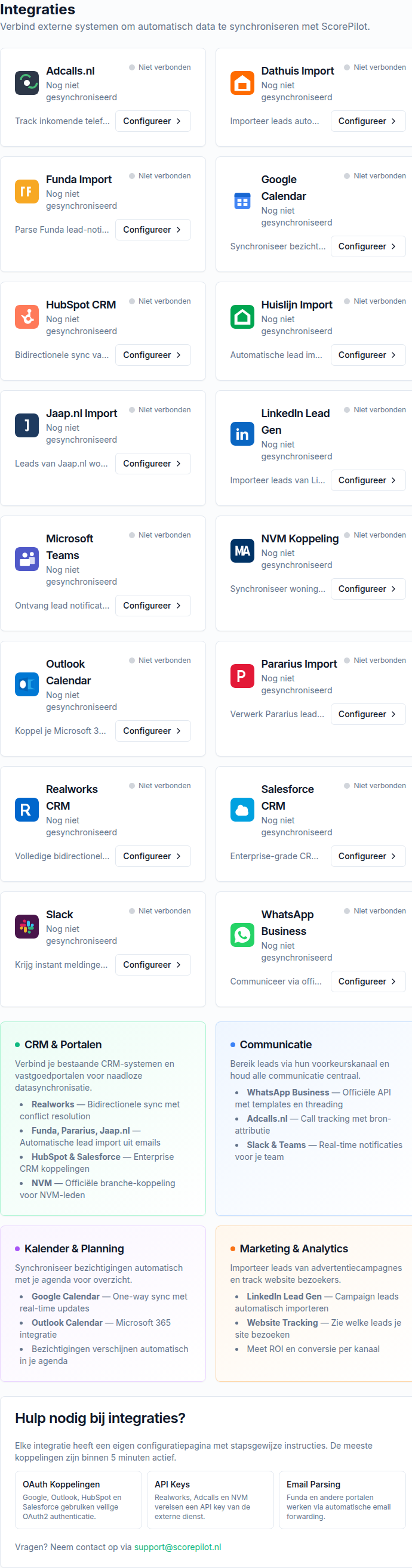 Integraties screenshot