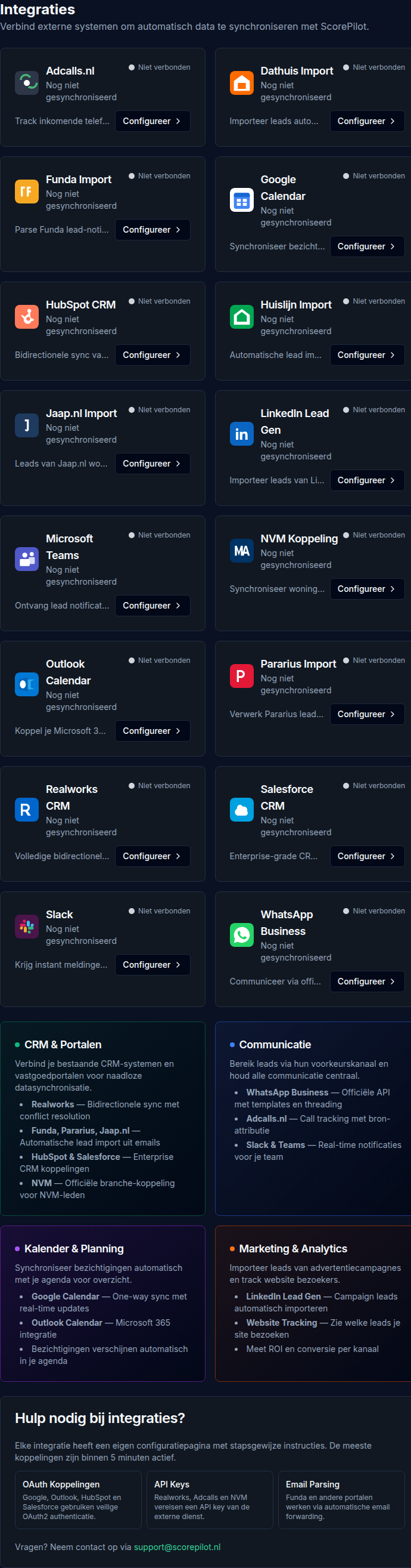 Integraties screenshot
